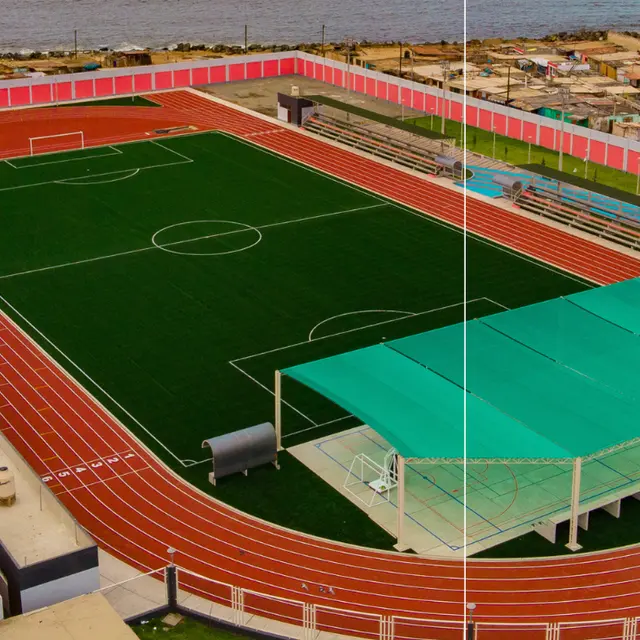 Colegio San Pedro, Chimbote, Áncash. Pista atlética · Sistema Sándwich.